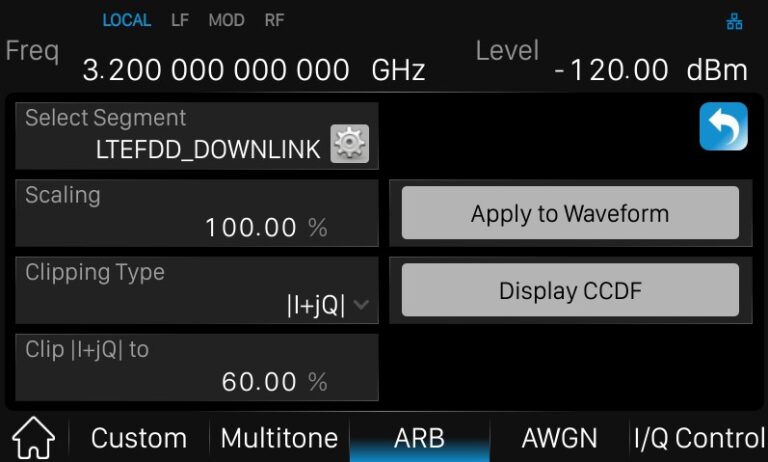 ARB mode to clip the signal of the peak power and display the CCDF (cytotoxic cell differentiation factor)