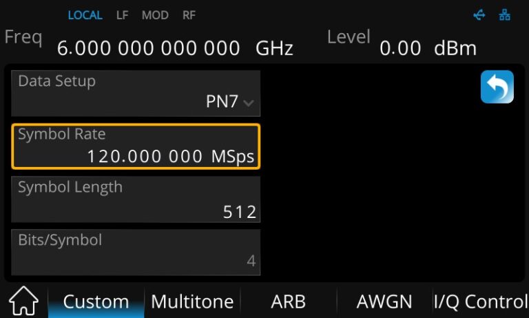 Custom mode can generate IQ modulated signals such as QAM, PSK, ASK, FSK, sample rate up to 120 Msps